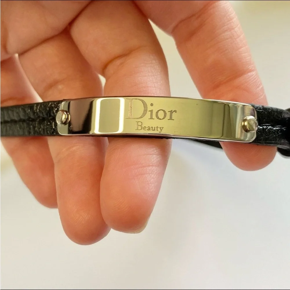 Dior Beauty Black Faux Leather Double Wrap Around Bracelet with Silver